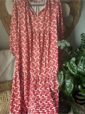 Red and White Floral Midi Dress